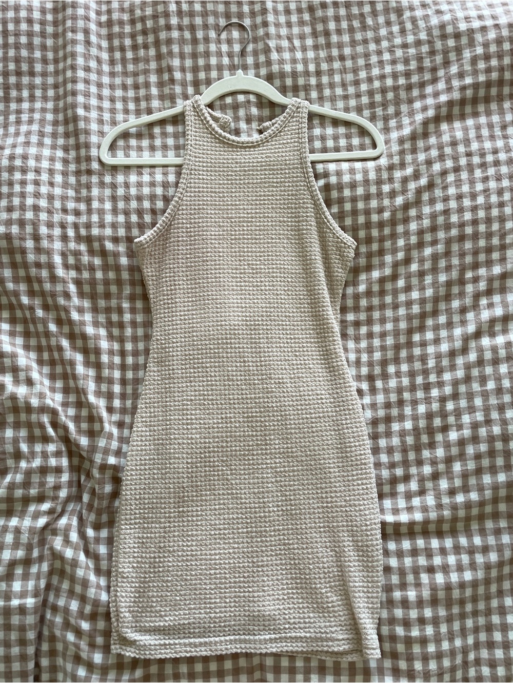 SHEIN Cream Textured Knit Racerback Mini Dress